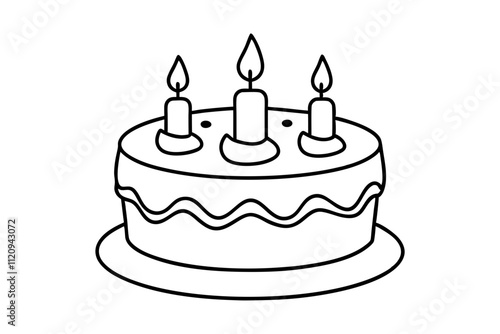 Birthday Cake Line Art Vector Illustration for Coloring Pages and Creative Designs