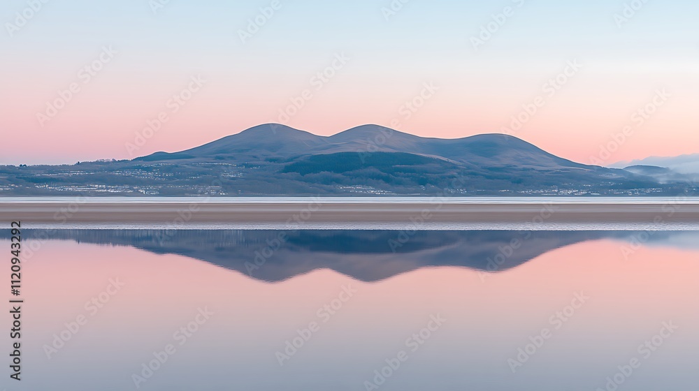 Fototapeta premium Serene Sunset Reflection Over Coastal Mountains
