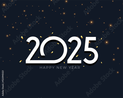 happy new year 2025 greeting background with golden confetti