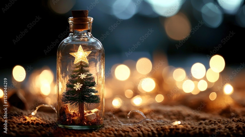 Enchanting Miniature Christmas Tree in a Glass Bottle with Fairy Lights Enchanting Miniature Christmas Tree in a Glass Bottle with Fairy Lights