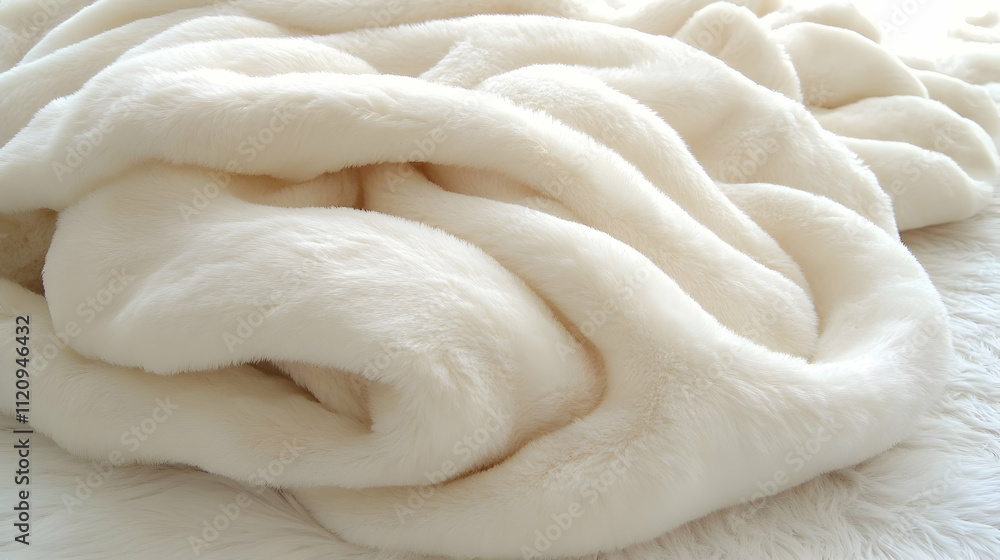 Luxurious cream-colored faux fur blanket in soft folds. Luxurious cream-colored faux fur blanket in soft folds.