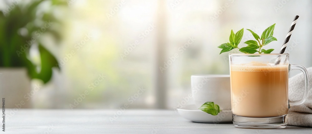 A refreshing beverage scene with a cup and glass of tea. A refreshing beverage scene with a cup and glass of tea.
