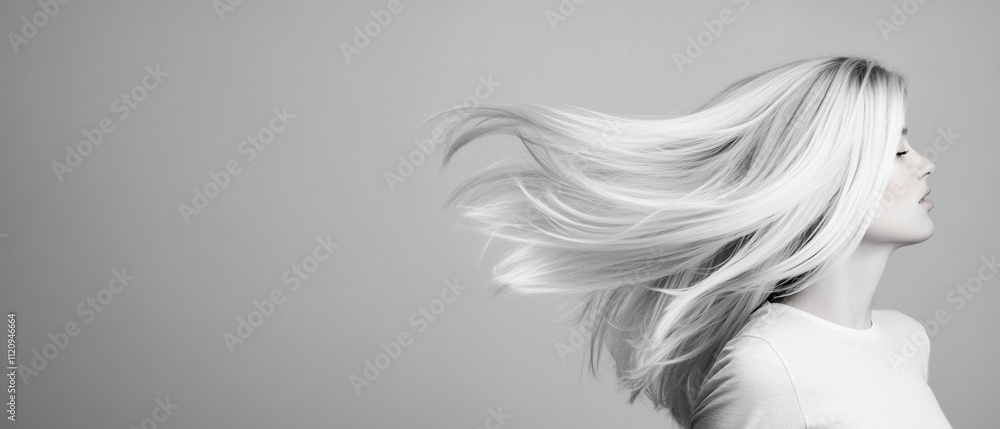 A profile of a woman with flowing hair against a minimalistic background. A profile of a woman with flowing hair against a minimalistic background.