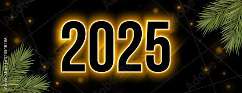 2025 new year lettering wallpaper with green fir design