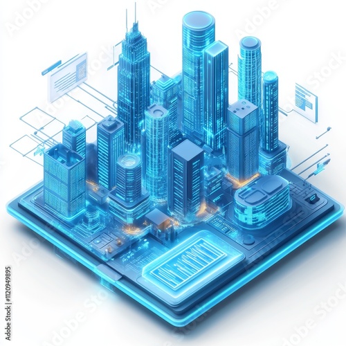 Futuristic Cityscape Blending Technology and Architecture Showcasing a Vibrant Neon Skyline With Digital Elements, Emphasizing Innovation in Urban Planning and Smart Cities #1120949895