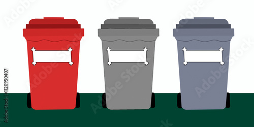 Illustration garbage bin on 3D model for general waste, recycle, plastic,  bins isolated on white background. separate garbage bin new modern mock up background