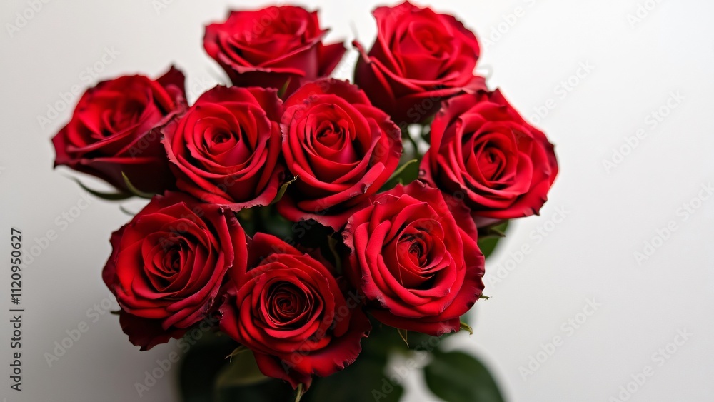 Elegant Close-up, Vibrant Red Rose Bouquet on White Background - Romantic Valentine's Day Flowers Elegant Close-up, Vibrant Red Rose Bouquet on White Background - Romantic Valentine's Day Flowers
