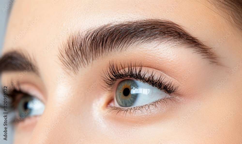 Close-up of a person's eye and eyebrow, showcasing beauty features. Close-up of a person's eye and eyebrow, showcasing beauty features.