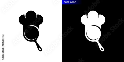 Vector design template of restaurant logo. Chef hat, spoon, fork, menu, dishes. Icon symbol EPS 10.
