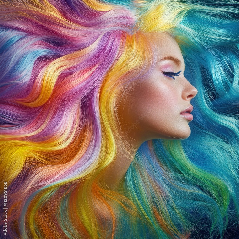 Woman with Rainbow Hair: Colorful Beauty and Fashion Portrait Woman with Rainbow Hair: Colorful Beauty and Fashion Portrait