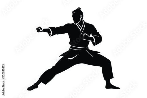 Karate fighter silhouette in sparring pose