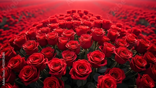 Endless Sea of Red Roses, Valentine's Day Wallpaper, Romantic Background, Captivating Floral Display, Lush Red Roses Bouquet, Vibrant Hues, Detailed Texture