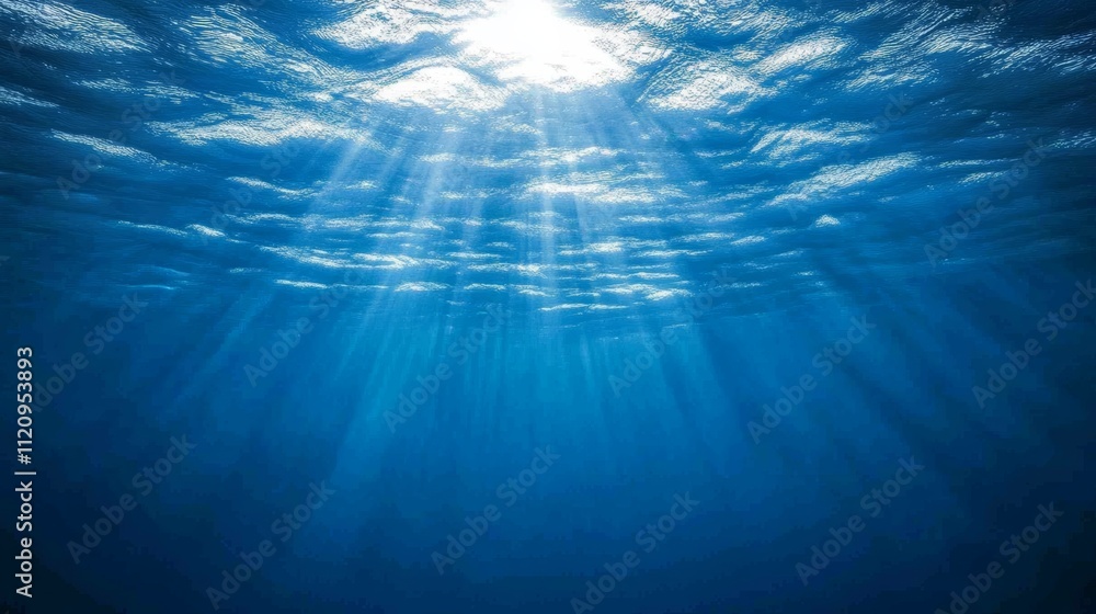 Vibrant Rays of Sunlight Streaming Through the Serene Depths of a Clear Ocean, Creating a Magical Underwater Ambiance Vibrant Rays of Sunlight Streaming Through the Serene Depths of a Clear Ocean, Creating a Magical Underwater Ambiance