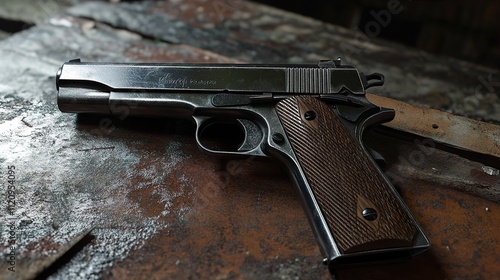Colt 1911: A Classic Handgun on Rustic Background