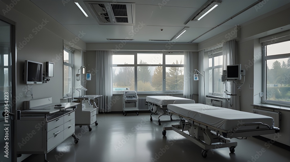sterile modern hospital room with clean equipment sterile modern hospital room with clean equipment