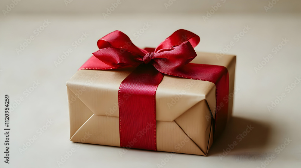 Gift Wrapping Ideas: Elegant Red Bow on Beige Box Gift Wrapping Ideas: Elegant Red Bow on Beige Box