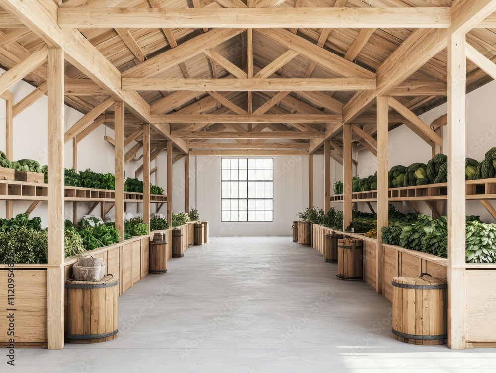 Rural market with a central covered area, surrounded by semiopen stalls made from locallysourced timber Rural market with a central covered area, surrounded by semiopen stalls made from locallysourced timber