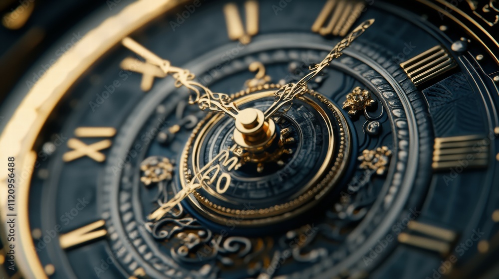 Close-up of a luxurious gold clock at midnight symbolizing time's elegant precision Close-up of a luxurious gold clock at midnight symbolizing time's elegant precision