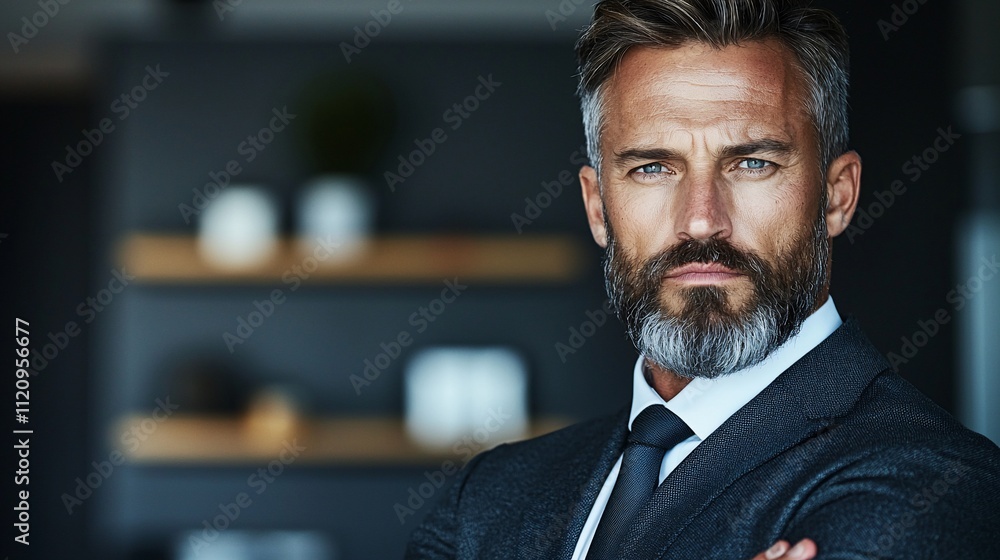 Fototapeta premium Confident mature businessman in suit, arms crossed.