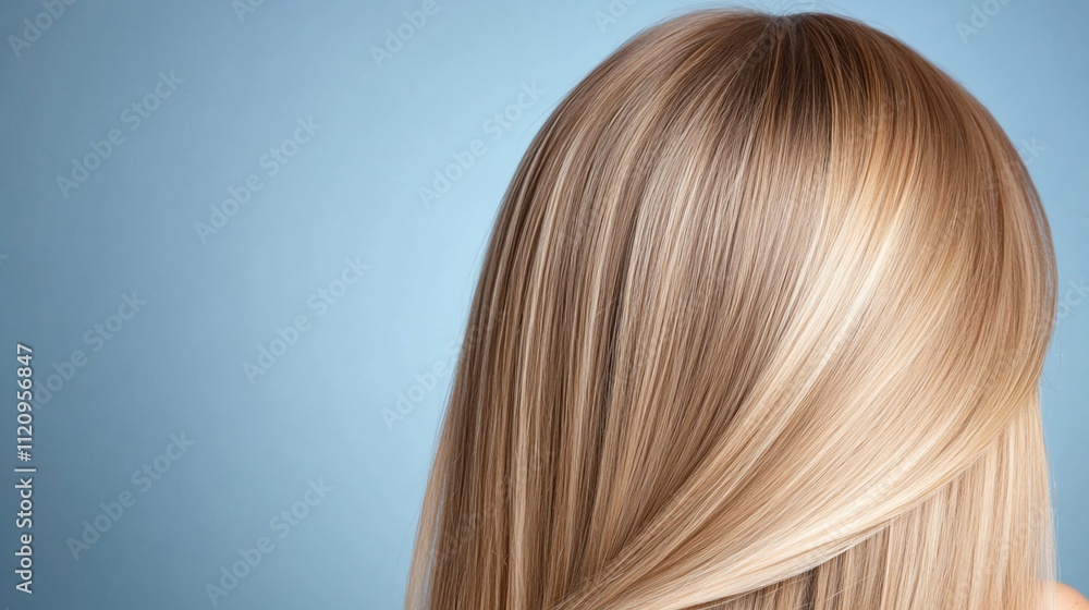 Naklejka premium Close-up of smooth, shiny blonde hair against a soft background.