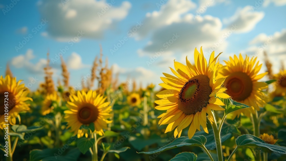 Obraz premium Vibrant Sunflower Field, Golden Petals Under a Sunny Sky