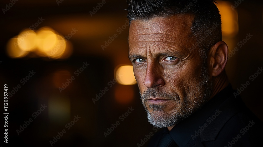 Close-up portrait of a serious middle-aged man with graying hair and beard, wearing a dark suit. Close-up portrait of a serious middle-aged man with graying hair and beard, wearing a dark suit.