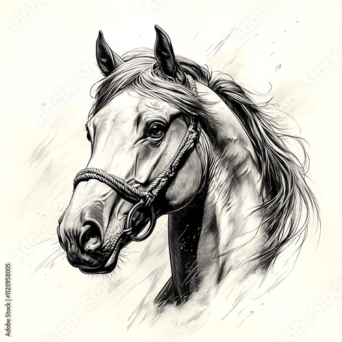 Beautiful vector artwork highlighting a horse with intricate details in black and white art scene picture photo