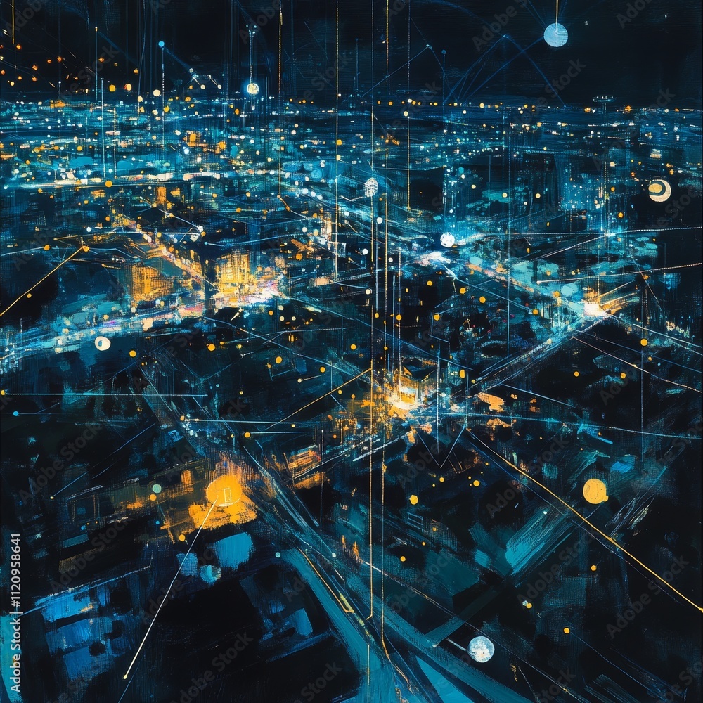 Vibrant Urban Landscape Illuminated at Night With Glowing Lights and Abstract Patterns Creating a Mesmerizing City View Vibrant Urban Landscape Illuminated at Night With Glowing Lights and Abstract Patterns Creating a Mesmerizing City View