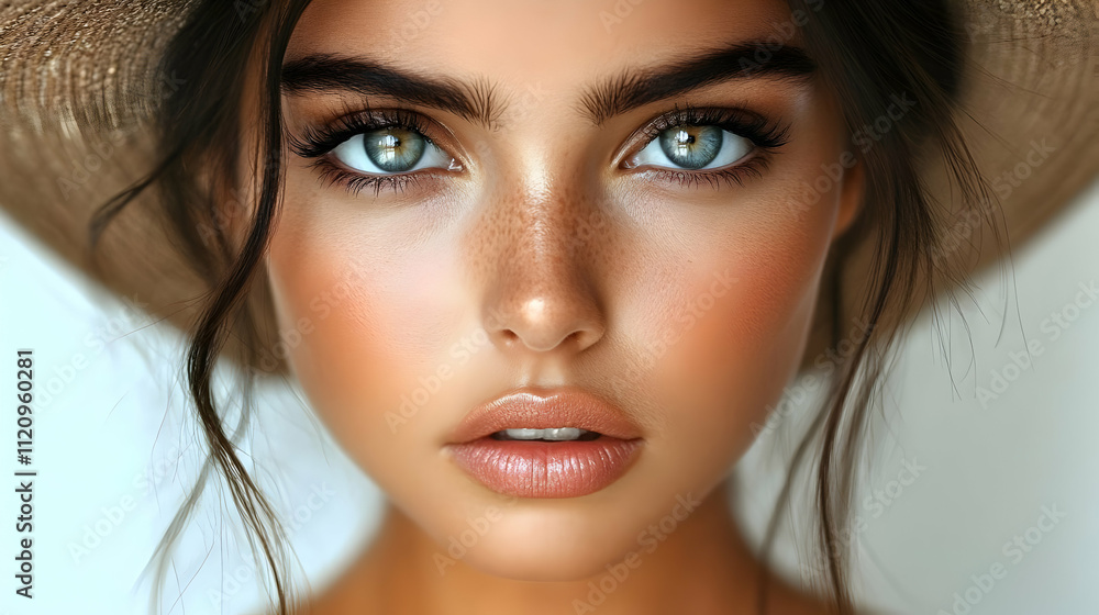 Stunning Woman, Captivating Gaze, Sun-Kissed Skin, Natural Beauty, Freckles, Long Hair, Summer Vibes, Close-up Portrait, Elegant Style, Soft Makeup Stunning Woman, Captivating Gaze, Sun-Kissed Skin, Natural Beauty, Freckles, Long Hair, Summer Vibes, Close-up Portrait, Elegant Style, Soft Makeup