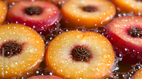 Juicy Peach Halves Submerge in Sparkling Water Delightfully