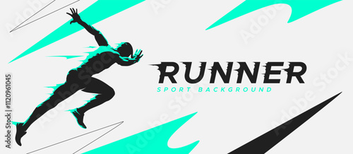 illustration of the silhouette of a sprint athlete. runner athlete in stylish flash of color on white background. National sports day celebration concept