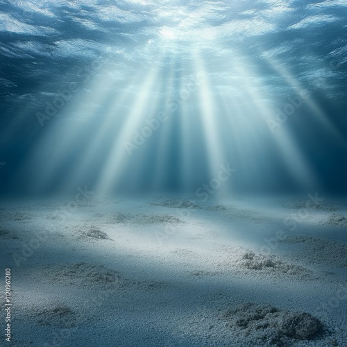 Submerged Beauty of Underwater Light Rays Dancing Across a Tranquil Ocean Floor