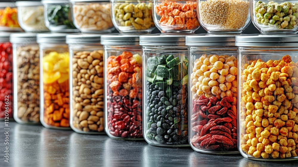 Organizing dried legumes and nuts in glass containers kitchen food photography modern setting close-up culinary art Organizing dried legumes and nuts in glass containers kitchen food photography modern setting close-up culinary art