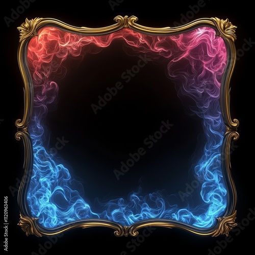 Ornate Gold Frame Enveloping Blue And Red Flames