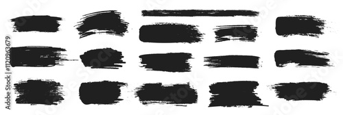 Ink brush stroke set, black grunge smear collection