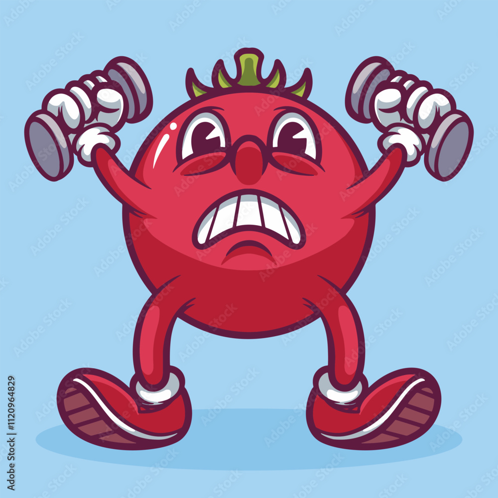 Obraz premium Cute Tomato Gym Sport Mascot Hand Drawn Illustration