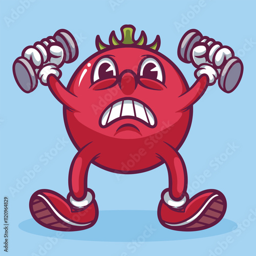 Cute Tomato Gym Sport Mascot Hand Drawn Illustration