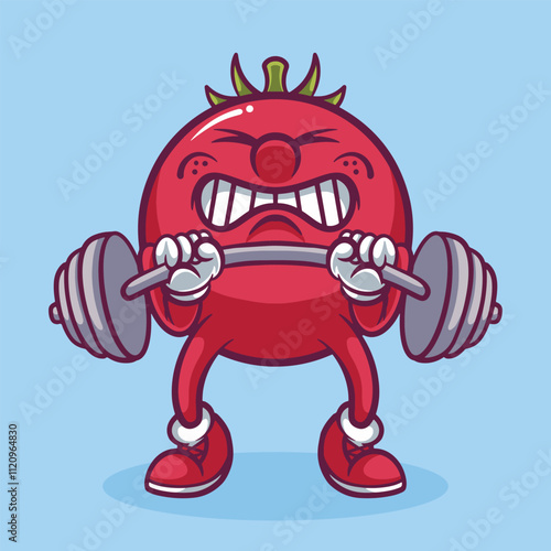 Cute Tomato Gym Mascot Hand Drawn Illustration