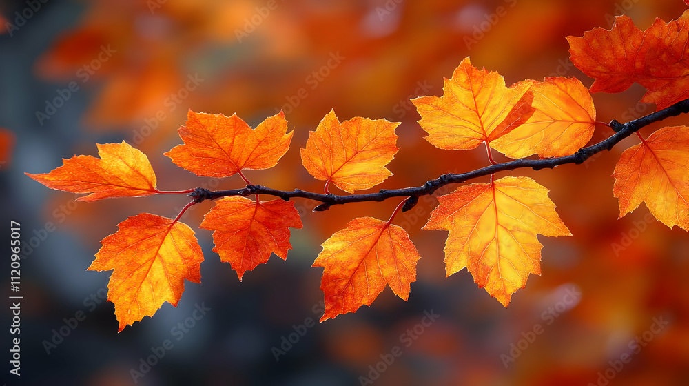 Autumn Leaves: Branch with Vibrant Orange Foliage Autumn Leaves: Branch with Vibrant Orange Foliage