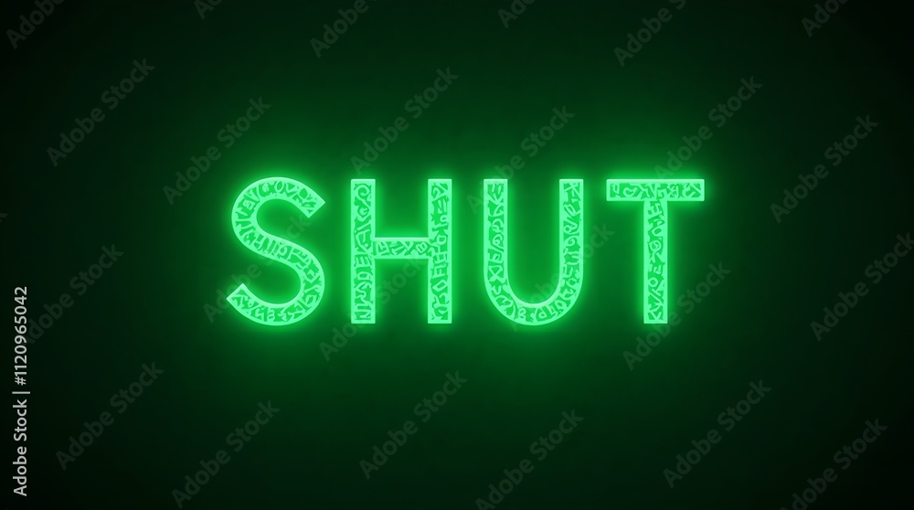 Neon Green SHUT Sign: Mysterious and Enigmatic Neon Green SHUT Sign: Mysterious and Enigmatic