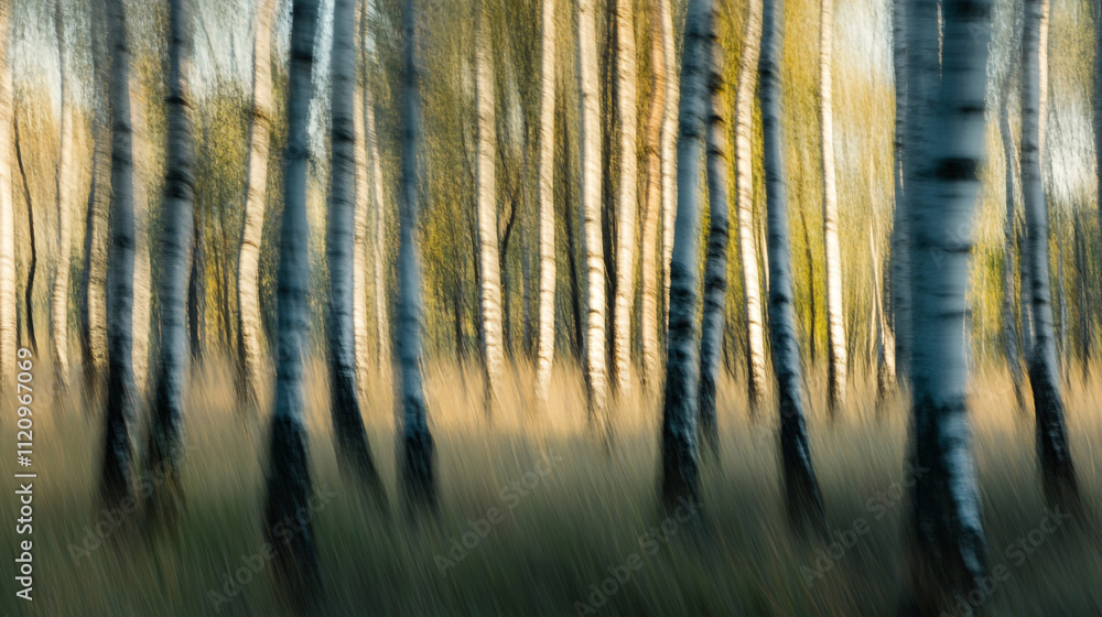 Birch trees stand tall in a sunlit forest creating a serene atmosphere of tranquility Birch trees stand tall in a sunlit forest creating a serene atmosphere of tranquility