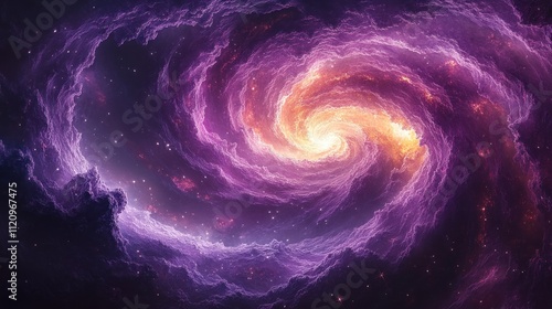 Swirling galaxy with vibrant purple and orange hues 