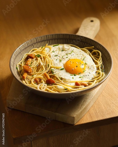 Delicious Pasta with Fried Egg and Herbs