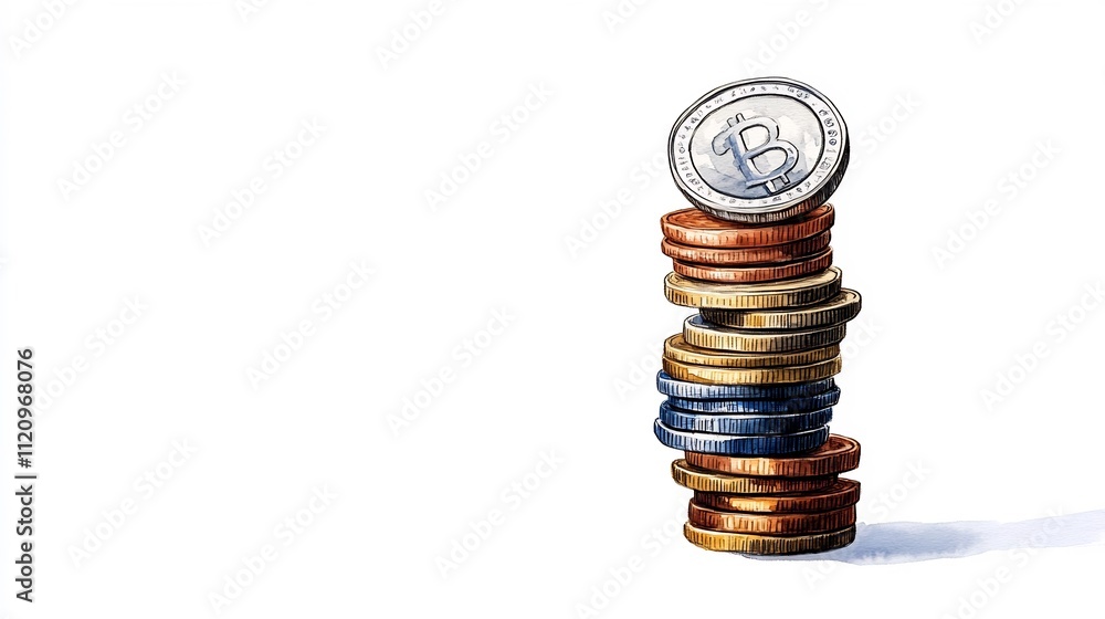 Stacked Coins Symbolizing Financial Growth and Business Success in Minimalist Watercolor Style Stacked Coins Symbolizing Financial Growth and Business Success in Minimalist Watercolor Style