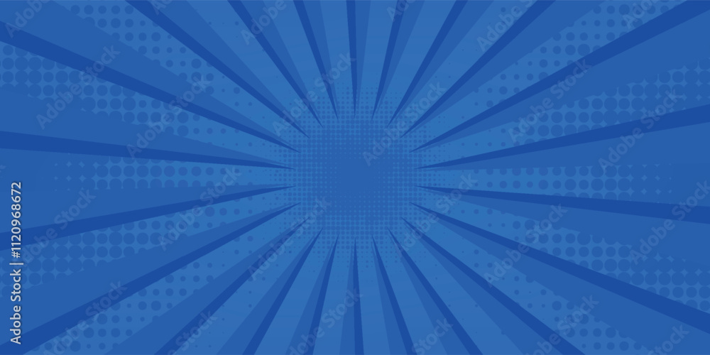 Obraz premium Comics rays background with halftones. Vector summer backdrop illustrations.