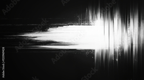 Abstract glitch art with black and white digital distortion photo