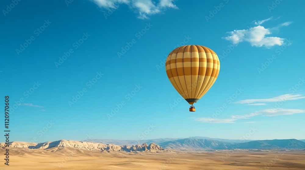 Obraz premium Hot Air Balloon Drifting Peacefully in Clear Blue Sky with Wispy Clouds