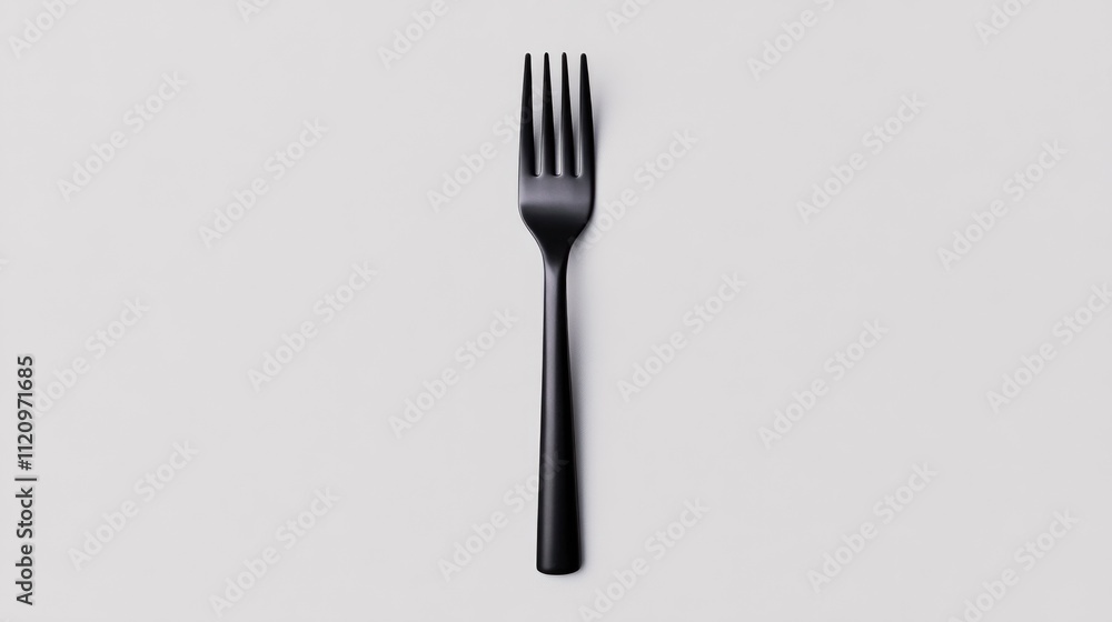 A simple black fork on a plain background for dining purposes. A simple black fork on a plain background for dining purposes.