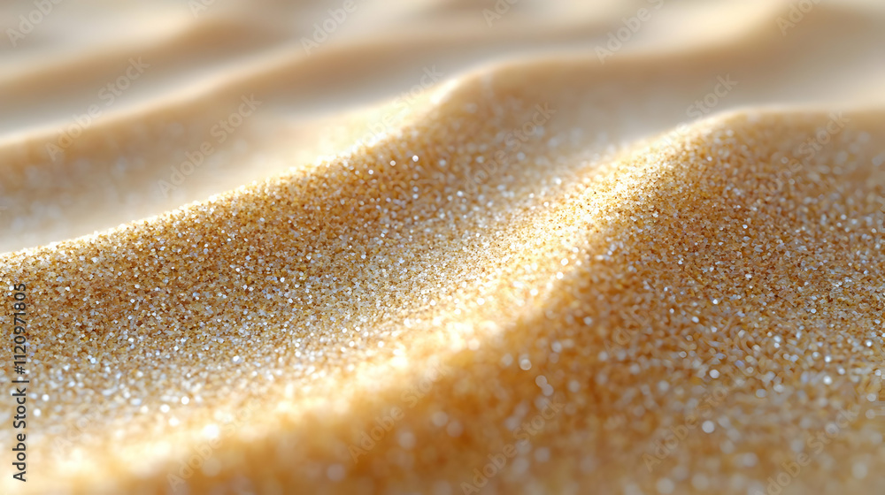 Golden Sand Grains Shimmering in Sunlight, Beach Texture Close Up Golden Sand Grains Shimmering in Sunlight, Beach Texture Close Up
