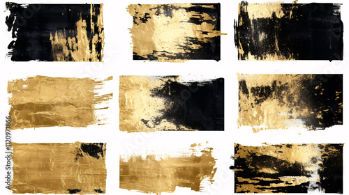 Gold grunge brush stroke paint on black background, creating a bold and artistic design.

 photo